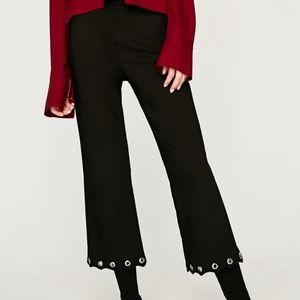 Zara Woman Black Cropped Pants Scalloped Hem